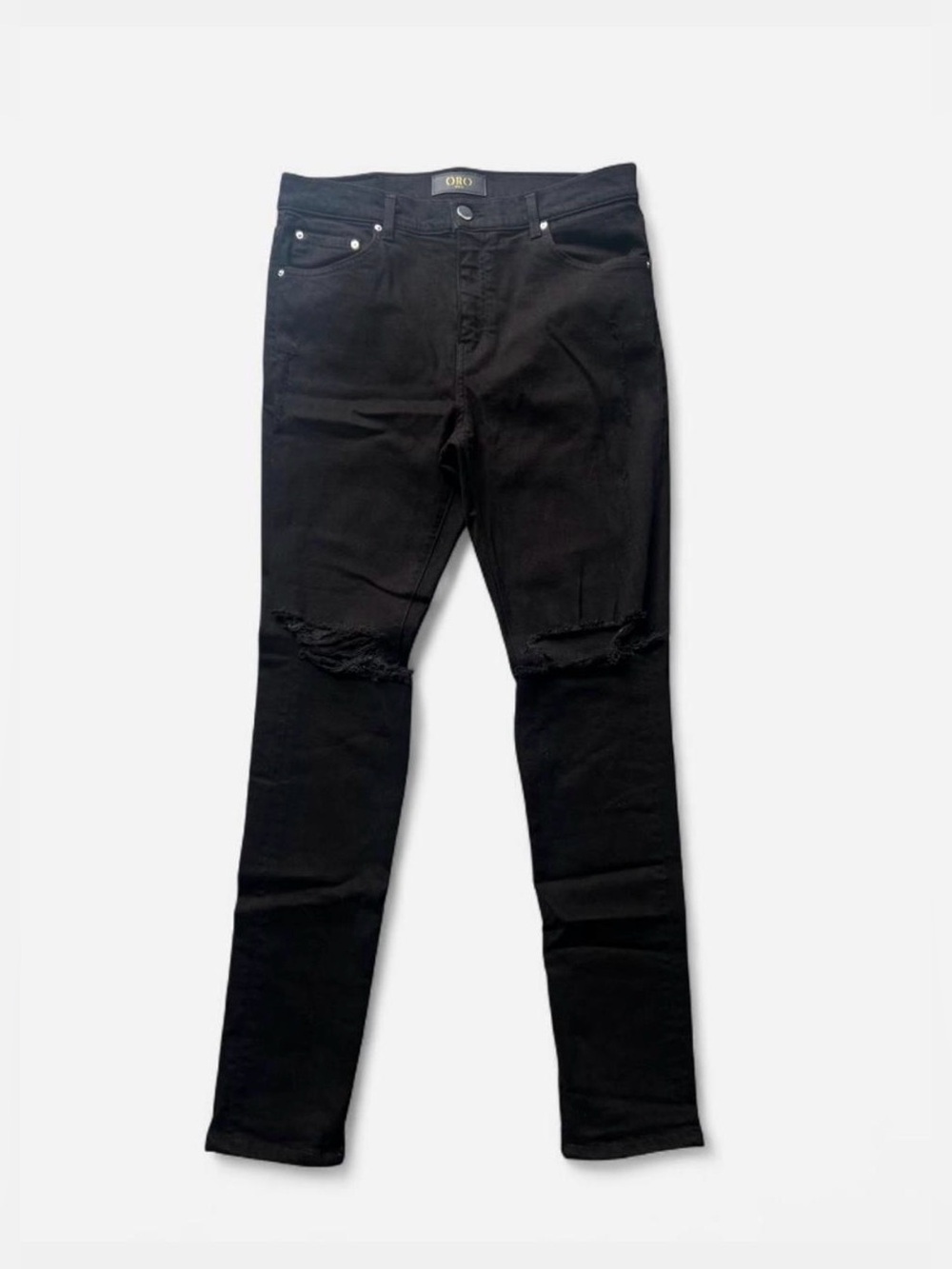 Oro Los Angeles Men’s 32X32 The Noir Ankle Zip Everyday Distressed Stretch Jeans